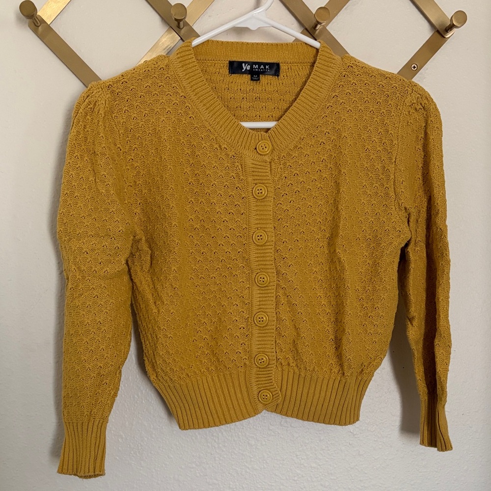 Retro Cropped Pointelle Cardigan